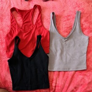 Set of Three Ribbed Tank Tops - Red, Black, and Gray